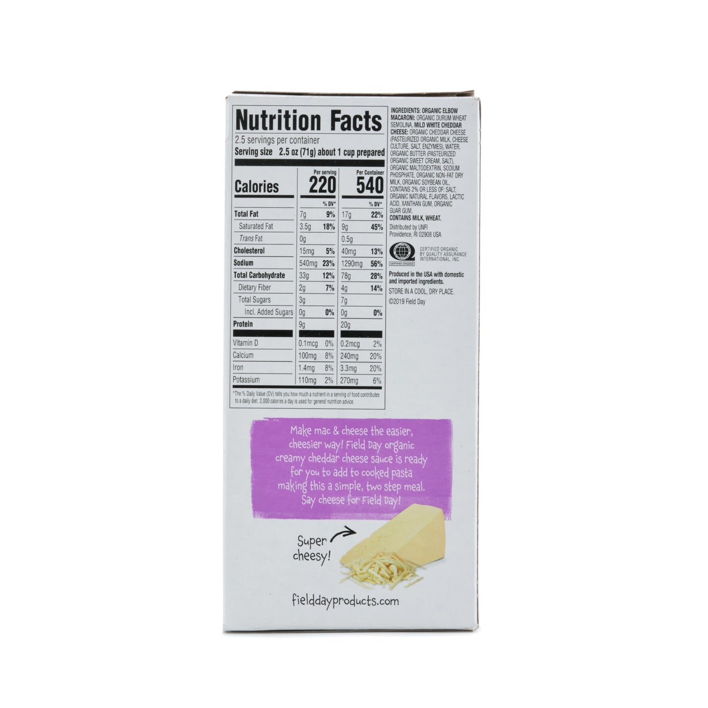 Field Day Organic Deluxe White Cheddar Macaroni & Cheese 170g