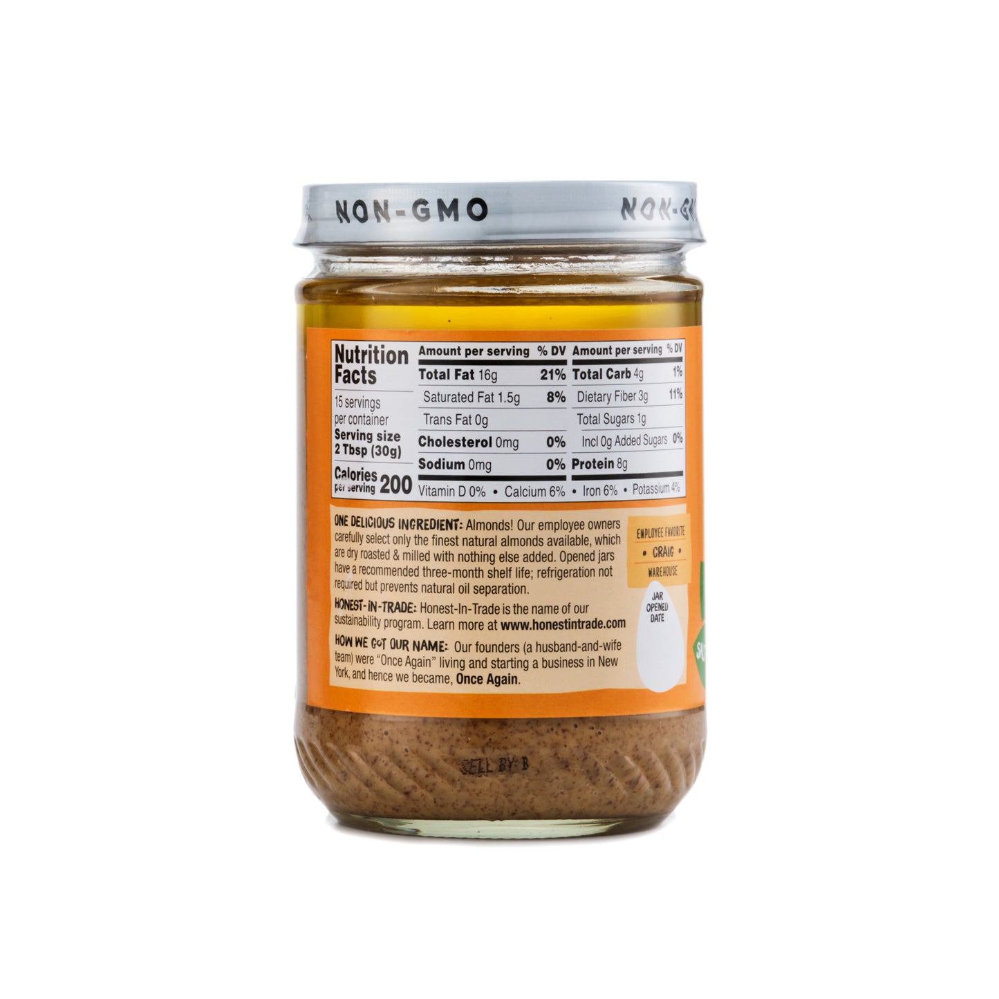 Once Again Unsweetened & Roasted Crunchy Almond Butter 454g