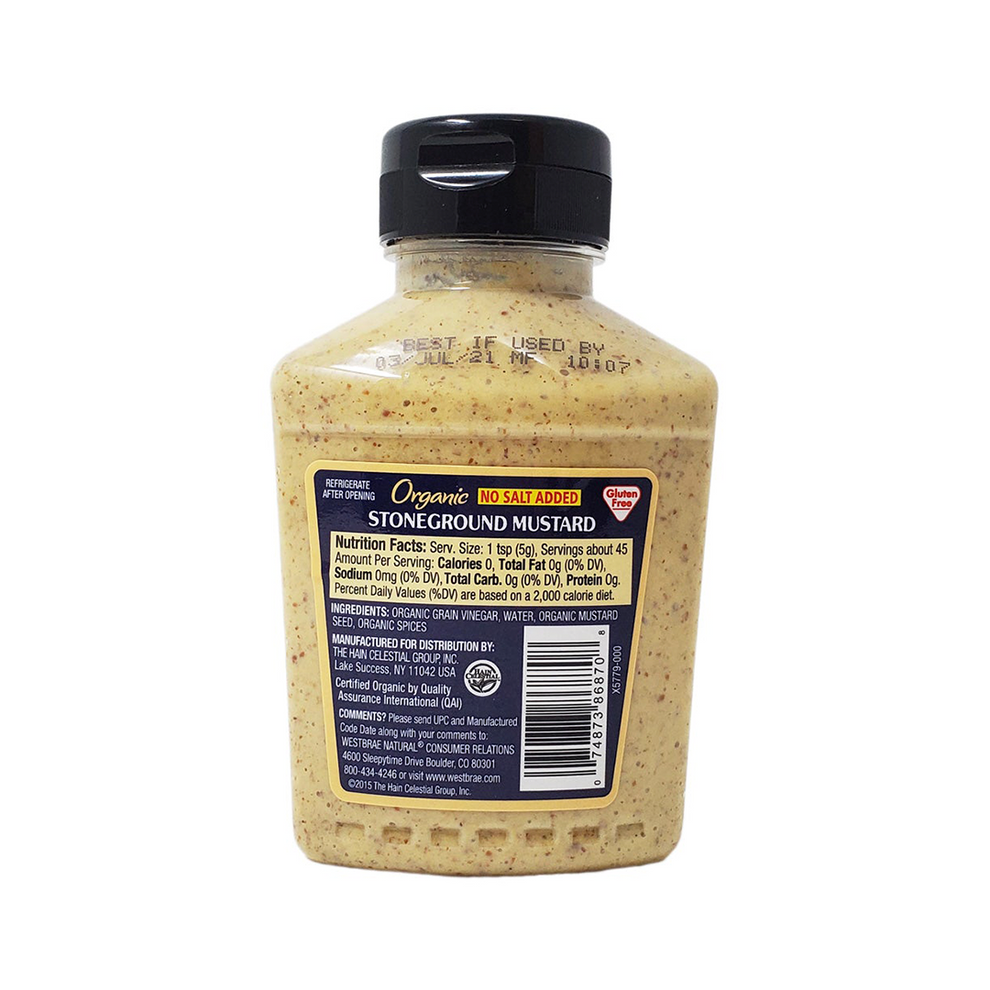 Westbrae Natural Organic Stoneground Mustard No Salt Added 226g ...