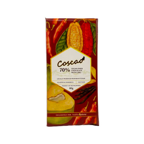 Coscao Vegan Dark Chocolate with Chili 70% Cocoa 80grams