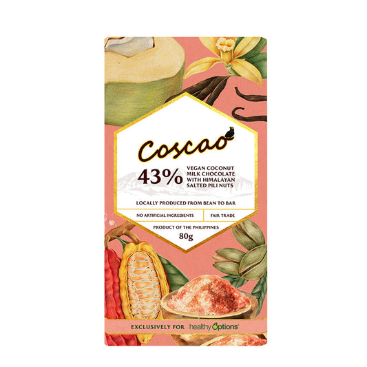 Coscao Vegan Coconut Milk Chocolate with Himalayan Salted Pili Nuts 43% Cocoa 80grams