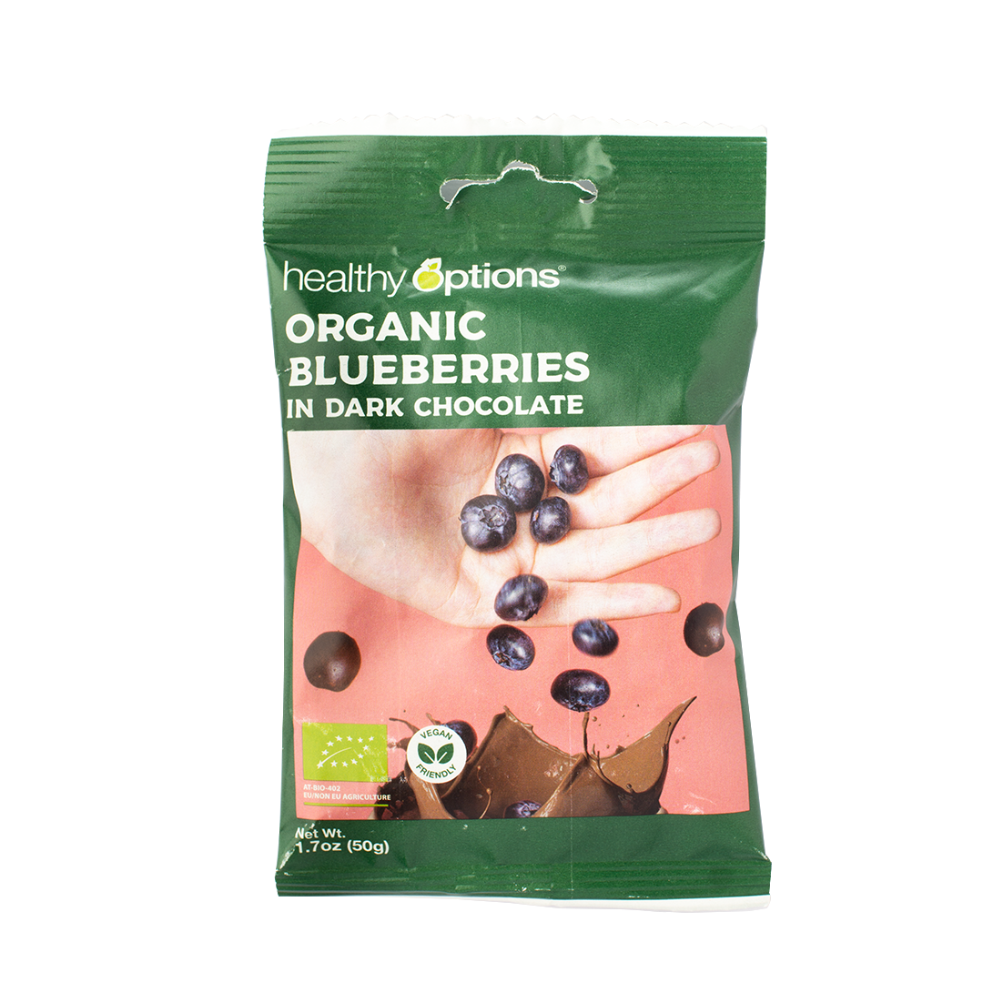 Healthy Options Organic Blueberries in Dark Chocolate 50g