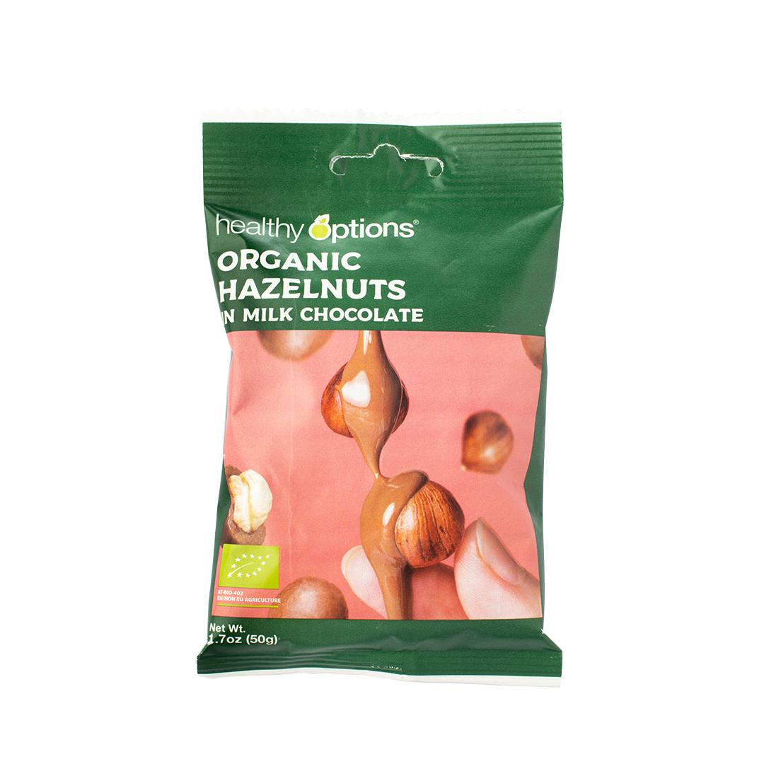 Healthy Options Organic Hazelnuts in Milk Chocolate 50g