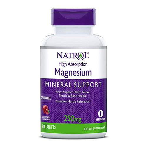 Natrol High Absorption Magnesium Mineral Support 250mg 60 Chewable Tablets