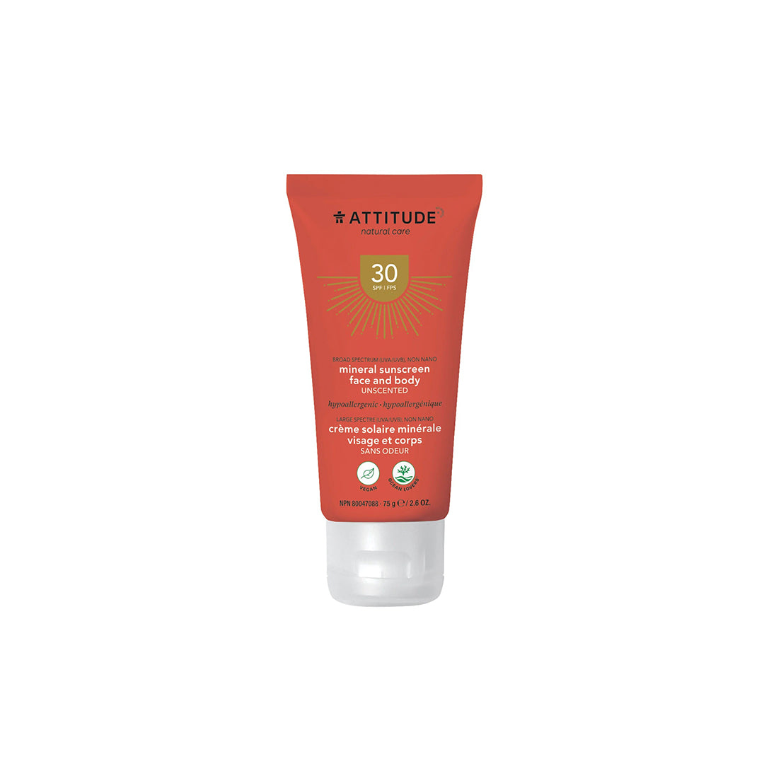 Attitude Mineral Sunscreen Face and Body Unscented SPF 30 75g
