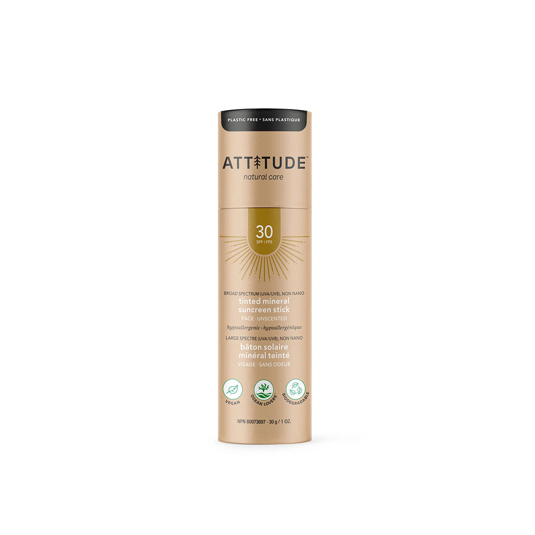 Attitude Tinted Mineral Sunscreen Face Stick Unscented SPF 30 30g