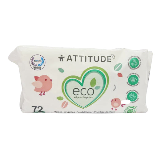 Attitude 100% Biodegradable Baby Wipes Fragrance-free 72 wipes