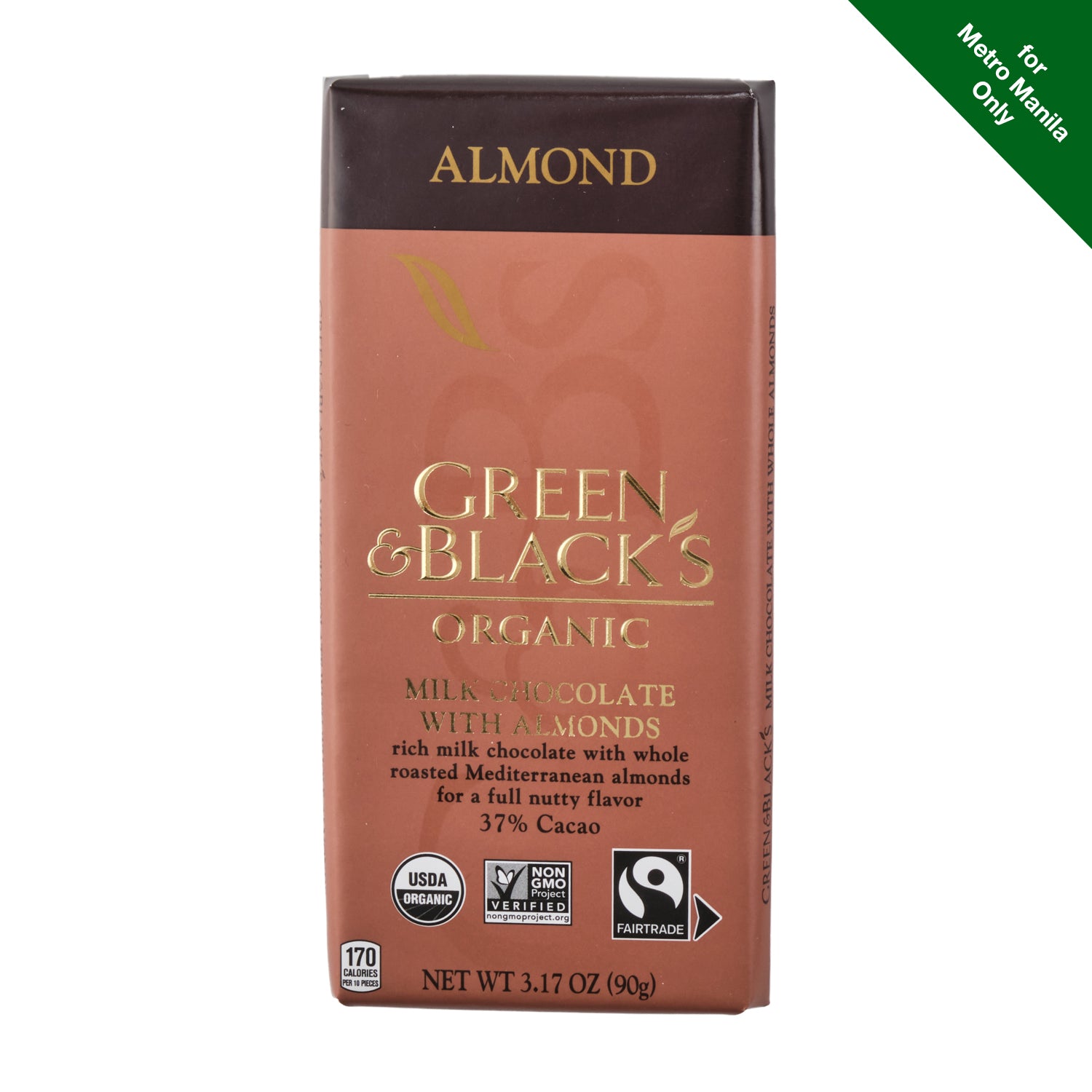 Green & Black's Organic Milk Chocolate With Almonds 37% Cacao 90g ...