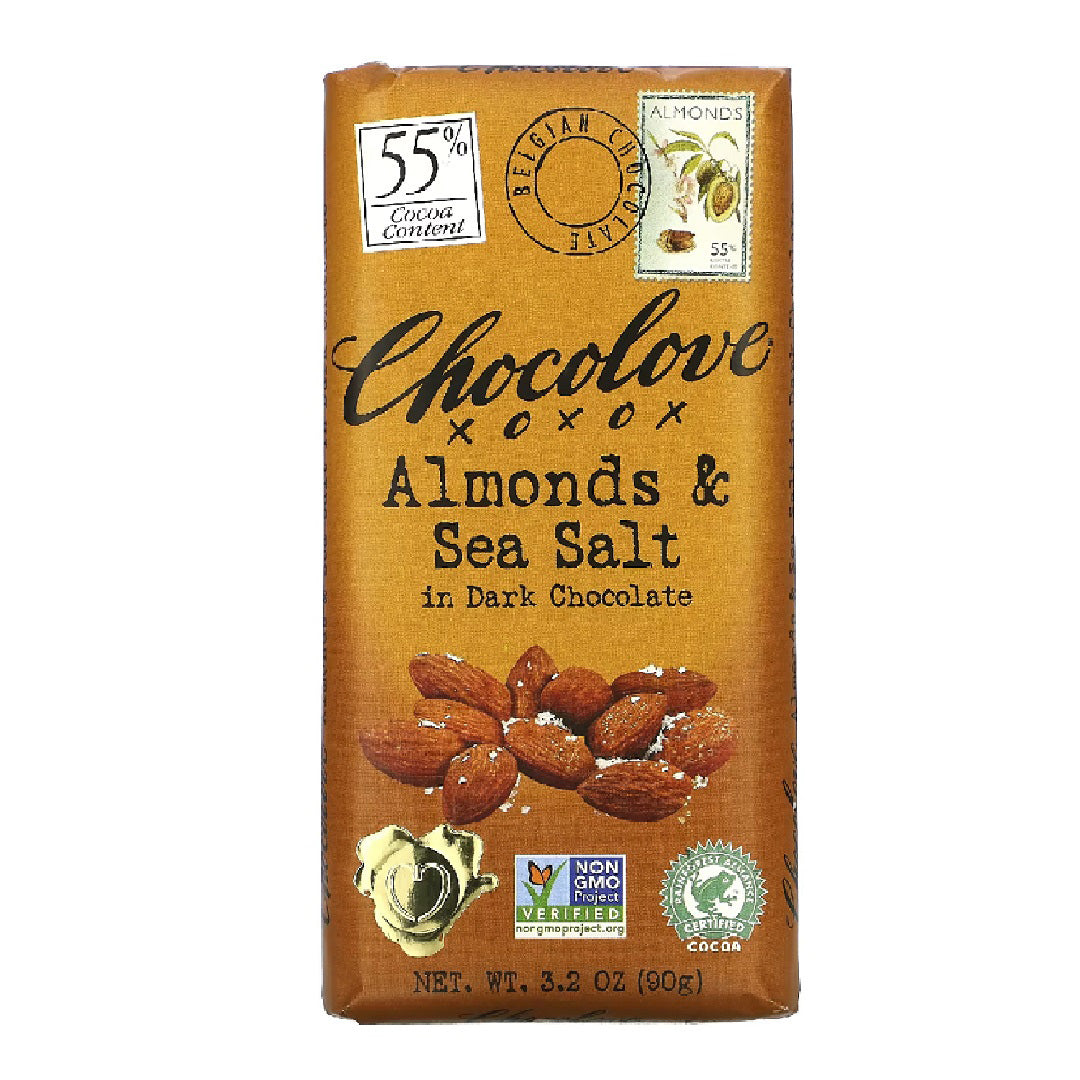 Chocolove Almond & Sea Salt Dark Chocolate Bar 55% Cocoa 90g – Healthy ...