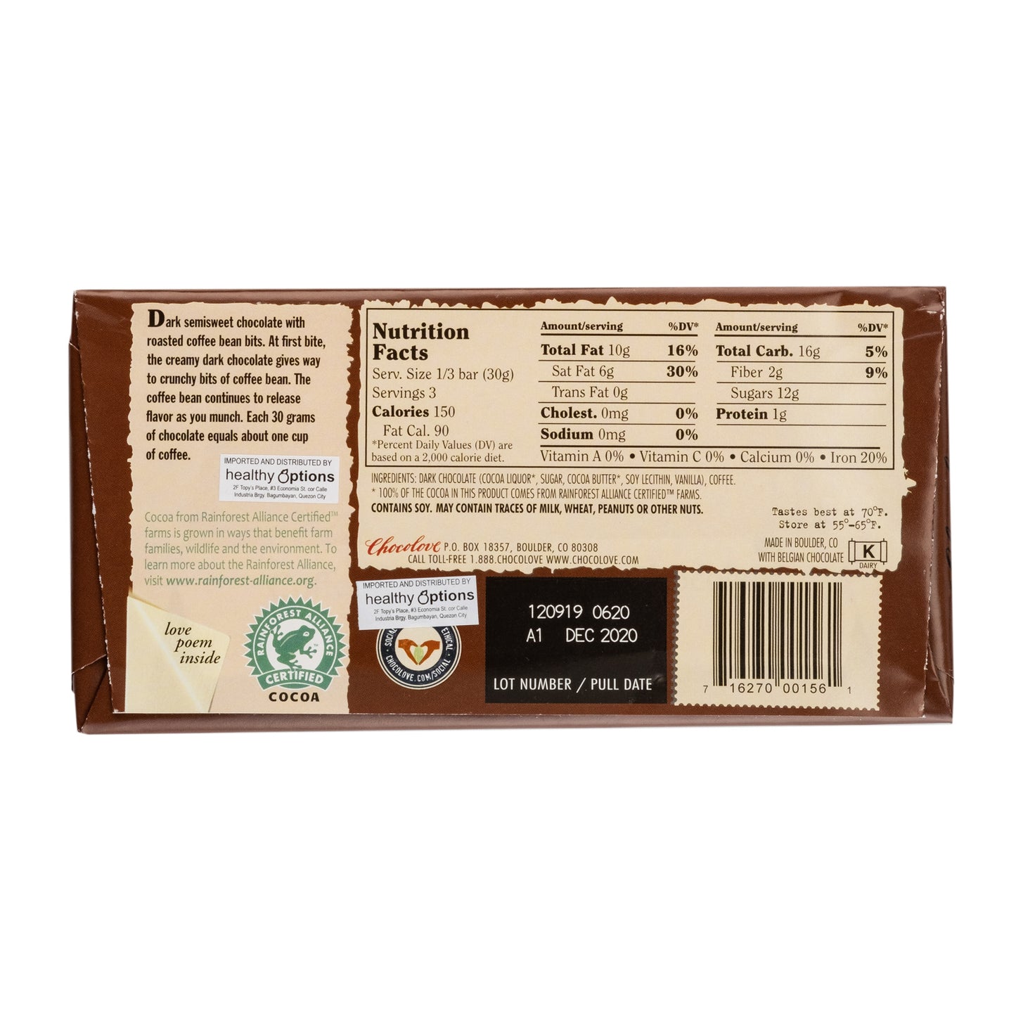 Chocolove Coffee Crunch in Dark Chocolate 55% 90g