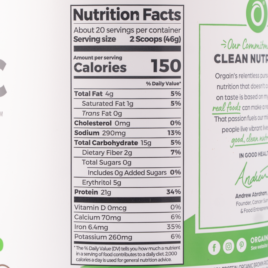 Orgain Label Orgain Plant-Based Organic Protein Powder Creamy Chocolate Fudge 920g ...