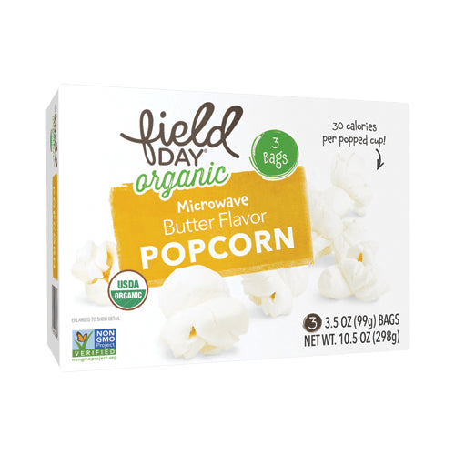 Field Day Organic Microwavable Butter Popcorn 298g  (3 x 99g bags)