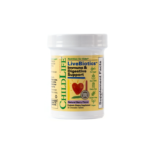 ChildLife LiveBiotics™ Immune and Digestive Support Natural Berry Flavor 30 Chewable Tablets