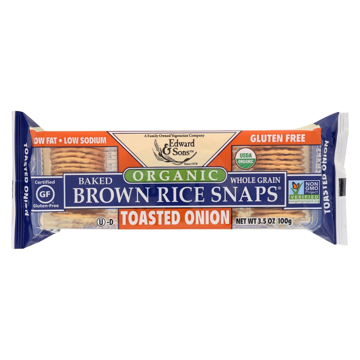 Edward & Sons Gluten-Free Toasted Onion Brown Rice Snaps 100g