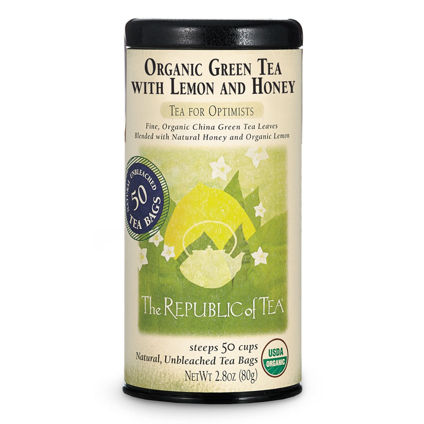 Republic Of Tea Organic Green Tea with Lemon and Honey 50 Tea Bags